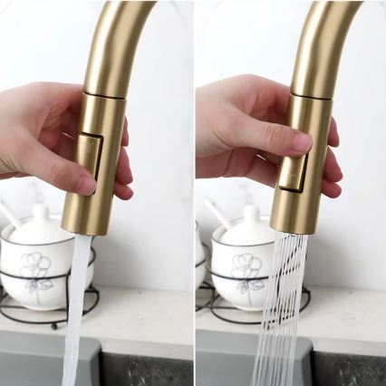 REA-B7596 - Kitchen sink faucet with pull-out sprayer and ECO FRESH filtration 37.5 cm brushed gold