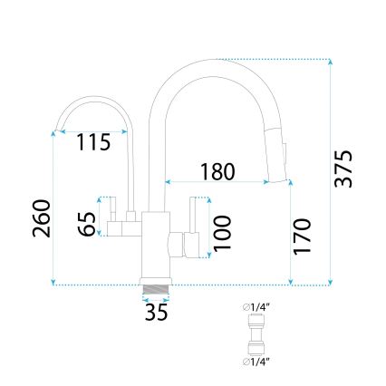 REA-B7596 - Kitchen sink faucet with pull-out sprayer and ECO FRESH filtration 37.5 cm brushed gold