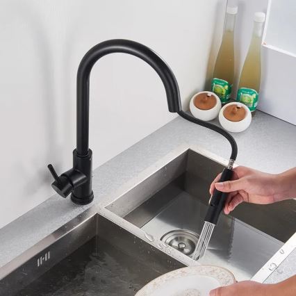 REA-B9147 - FRESH 39.5 cm Matte Black Kitchen Faucet with Pull-Out Sprayer