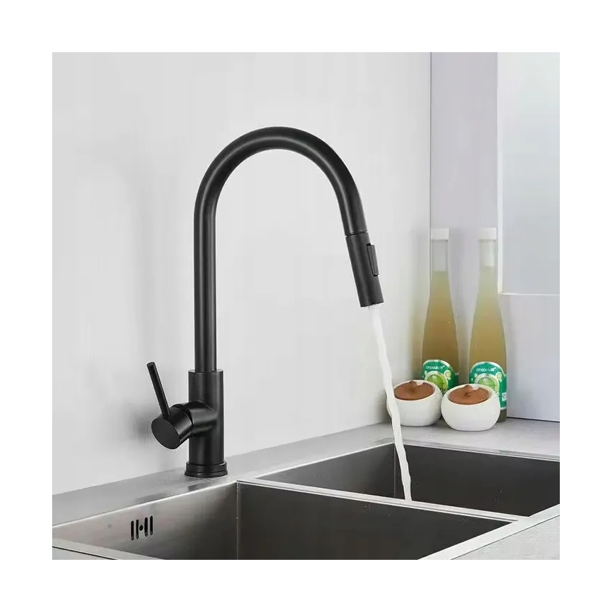 REA-B9147 - FRESH 39.5 cm Matte Black Kitchen Faucet with Pull-Out Sprayer