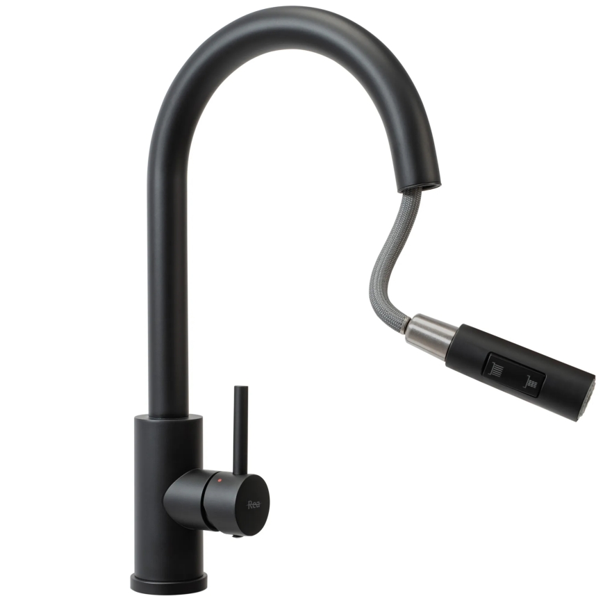 REA-B9147 - FRESH 39.5 cm Matte Black Kitchen Faucet with Pull-Out Sprayer