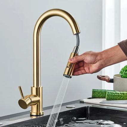 REA-B9148 - FRESH 39.5 cm Pull-out Kitchen Faucet, Brushed Gold