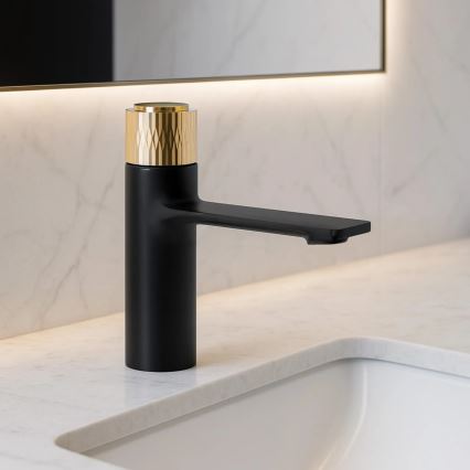 REA-B9987 - STORM 16.5 cm Black/Gold Basin Faucet