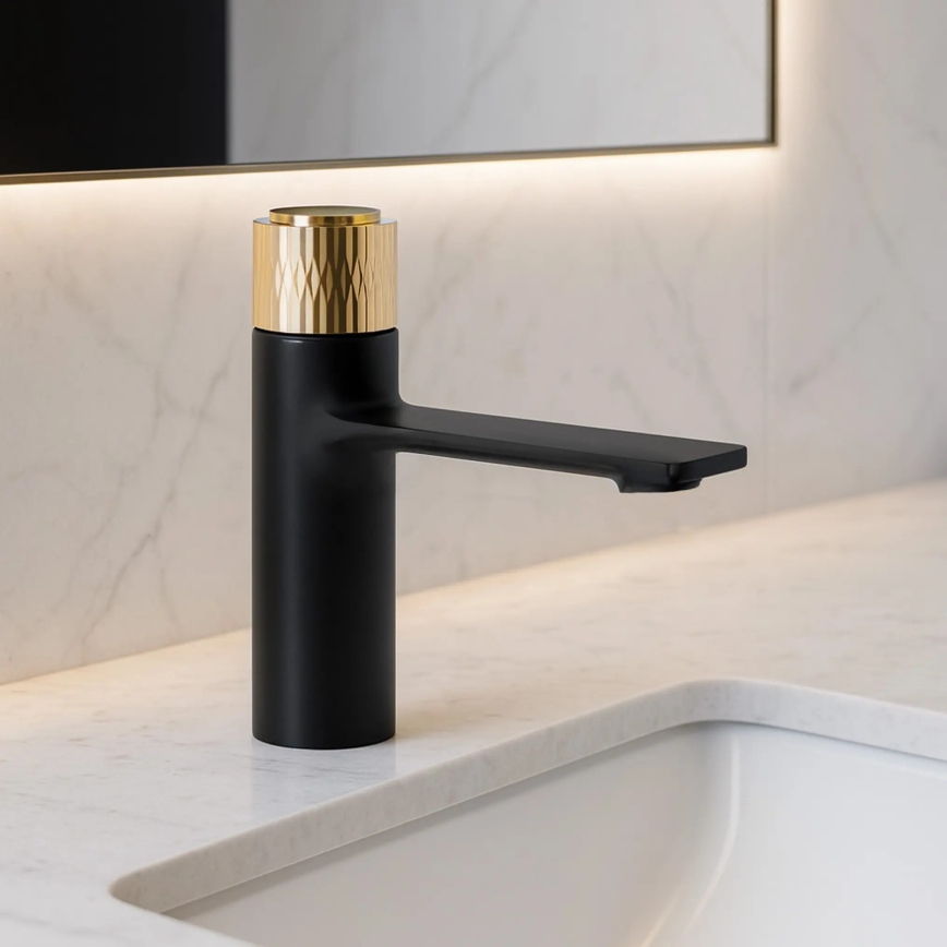 REA-B9987 - STORM 16.5 cm Black/Gold Basin Faucet