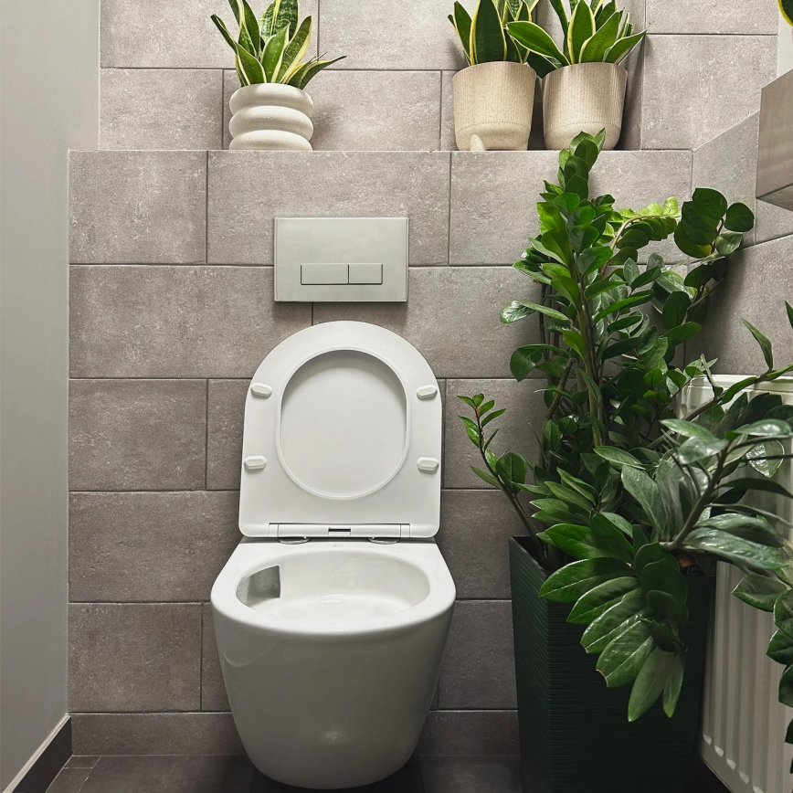 REA-C1259 - Wall-hung toilet with seat CARLO MINI TORNADO RIMLESS ceramic/glossy white
