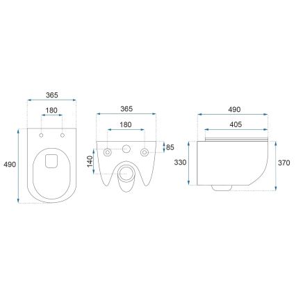 REA-C1259 - Wall-hung toilet with seat CARLO MINI TORNADO RIMLESS ceramic/glossy white
