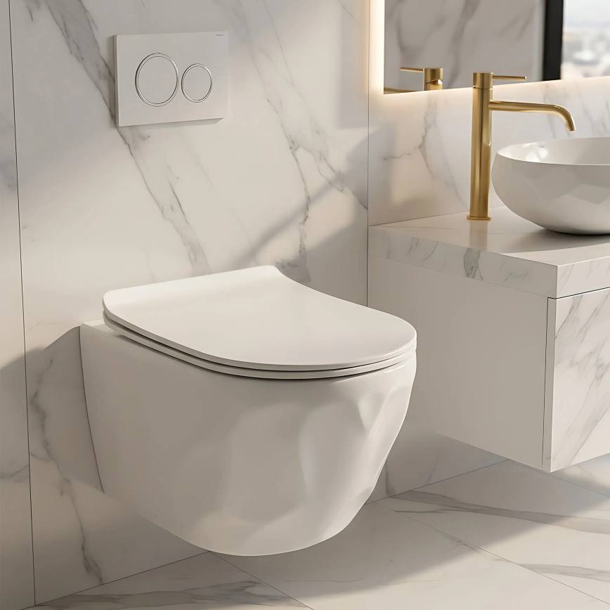 REA-C1652 - Wall-hung toilet with seat GUSTAVO RIMLESS ceramic/white