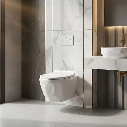 REA-C1652 - Wall-hung toilet with seat GUSTAVO RIMLESS ceramic/white