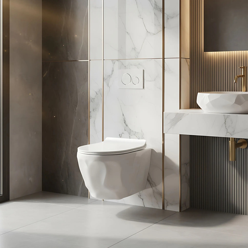 REA-C1652 - Wall-hung toilet with seat GUSTAVO RIMLESS ceramic/white