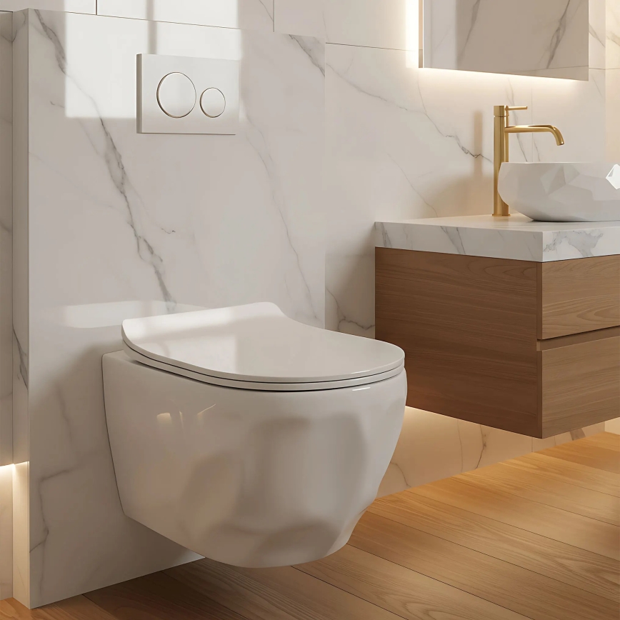 REA-C1652 - Wall-hung toilet with seat GUSTAVO RIMLESS ceramic/white