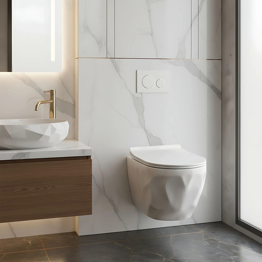 REA-C1652 - Wall-hung toilet with seat GUSTAVO RIMLESS ceramic/white