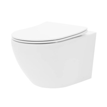 REA-C2760 - Wall-hung toilet with seat CARLO FLAT MINI RIMLESS ceramic/glossy white