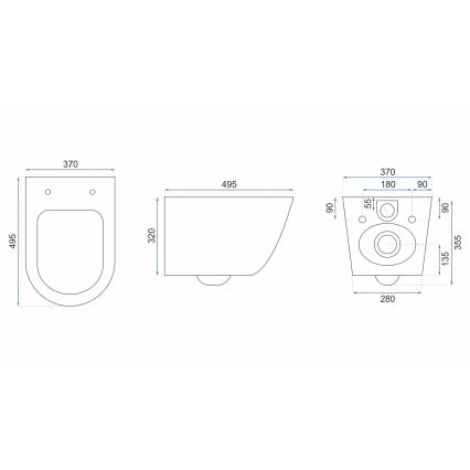 REA-C2760 - Wall-hung toilet with seat CARLO FLAT MINI RIMLESS ceramic/glossy white
