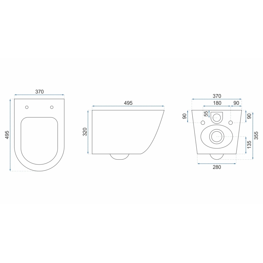 REA-C2760 - Wall-hung toilet with seat CARLO FLAT MINI RIMLESS ceramic/glossy white