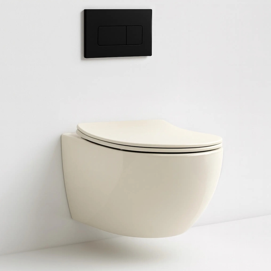 REA-C5500 - Wall-hung toilet with CARLO MINI TORNADO RIMLESS seat, ceramic/cream