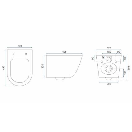 REA-C5500 - Wall-hung toilet with CARLO MINI TORNADO RIMLESS seat, ceramic/cream