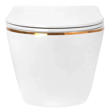 REA-C6806 - CARLO MINI TORNADO RIMLESS wall-hung toilet with seat, ceramic/white/gold