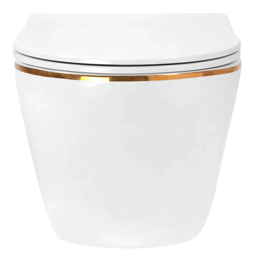 REA-C6806 - CARLO MINI TORNADO RIMLESS wall-hung toilet with seat, ceramic/white/gold