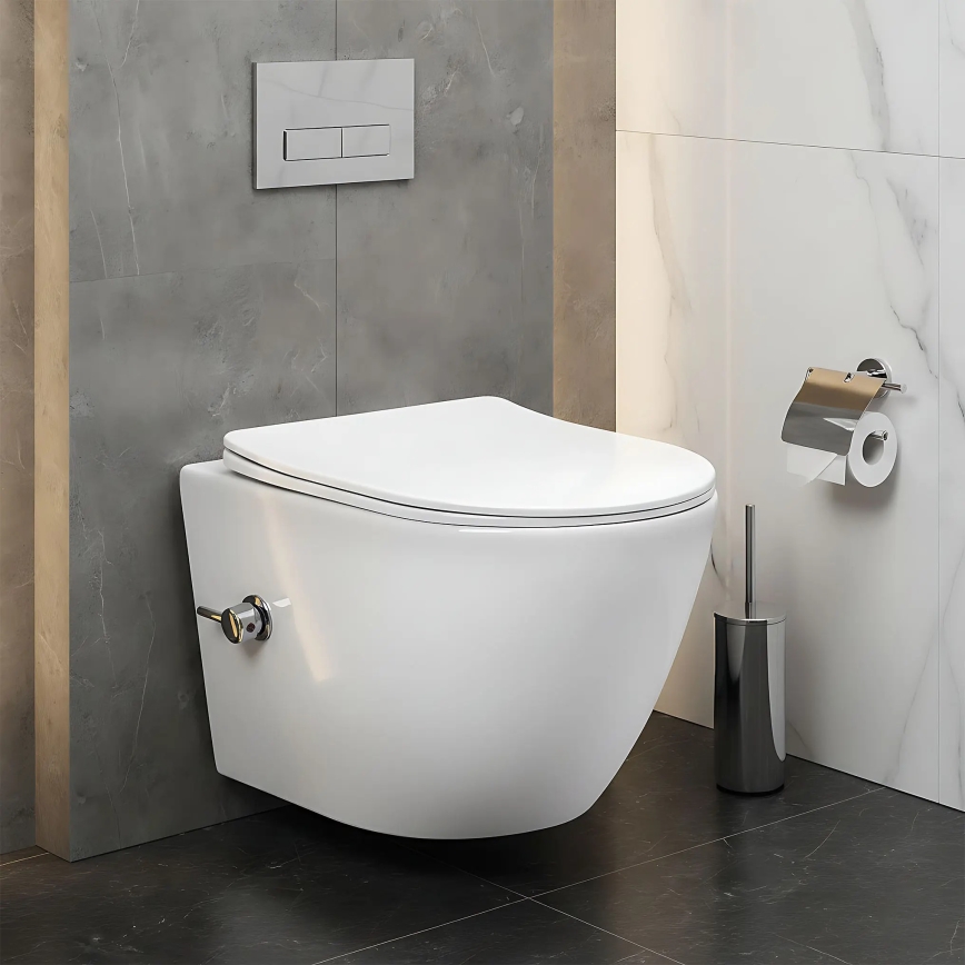 REA-C9701 - Wall-hung toilet with bidet spray and seat CARLO LUX ceramic/white