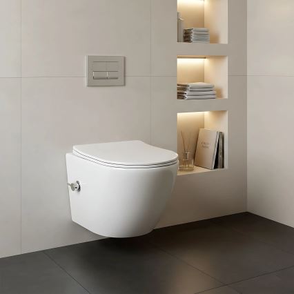 REA-C9701 - Wall-hung toilet with bidet spray and seat CARLO LUX ceramic/white