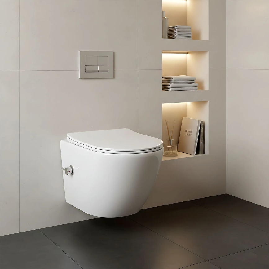 REA-C9701 - Wall-hung toilet with bidet spray and seat CARLO LUX ceramic/white
