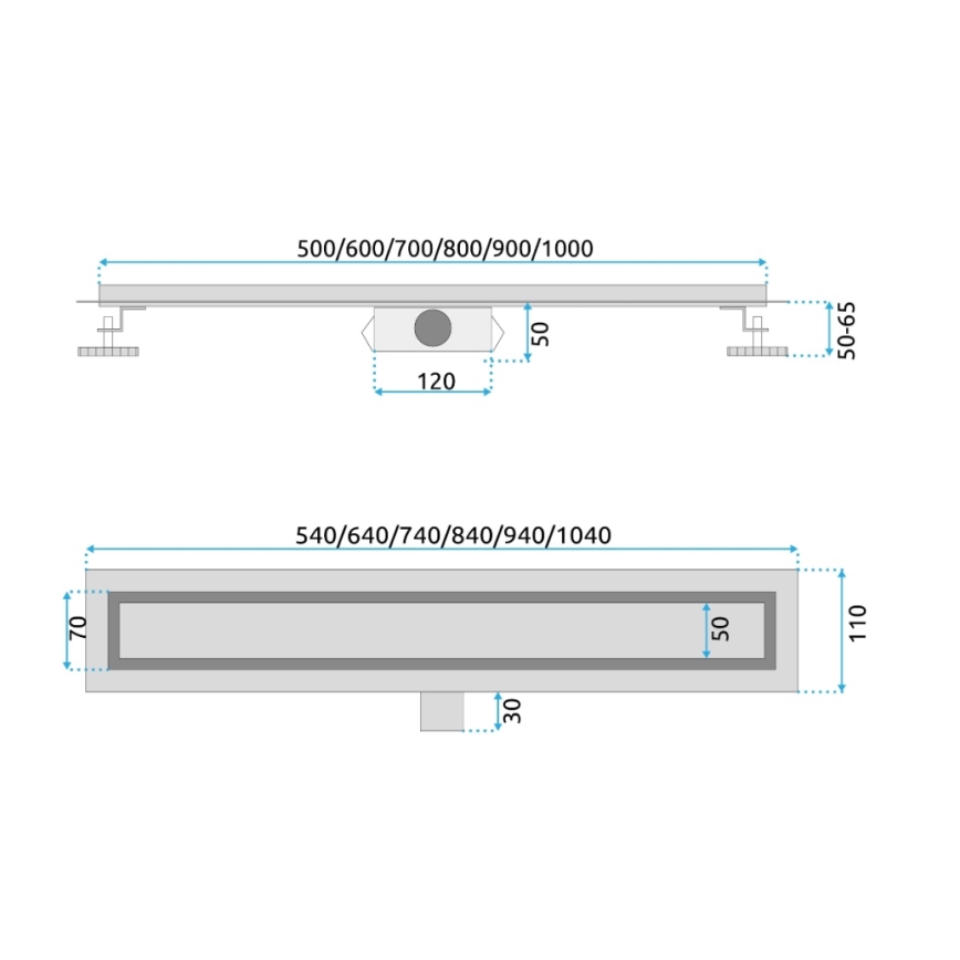 REA-G2502 - NEOX 70 cm stainless steel drain channel