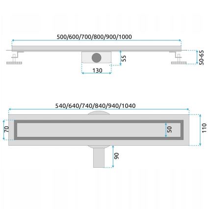 REA-G5806 - NEOX PRO 50 cm Linear Shower Drain, Nickel
