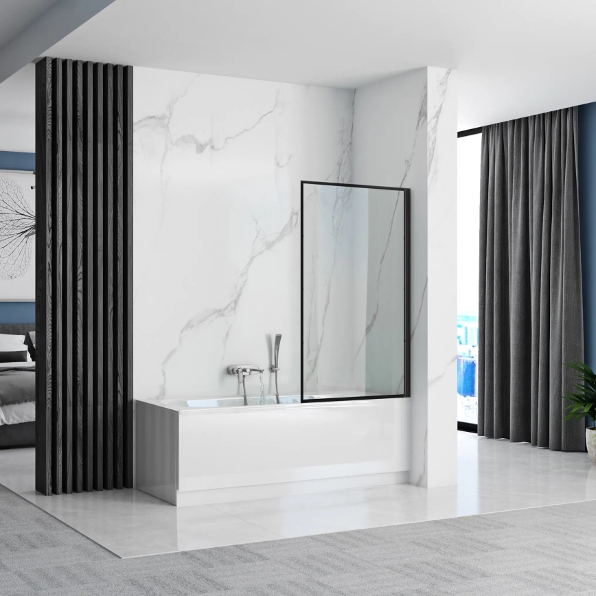 REA-K7632 - LAGOS 140x70 cm Adjustable Bath Screen, Black/Clear