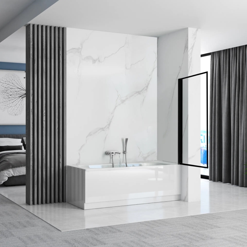 REA-K7632 - LAGOS 140x70 cm Adjustable Bath Screen, Black/Clear