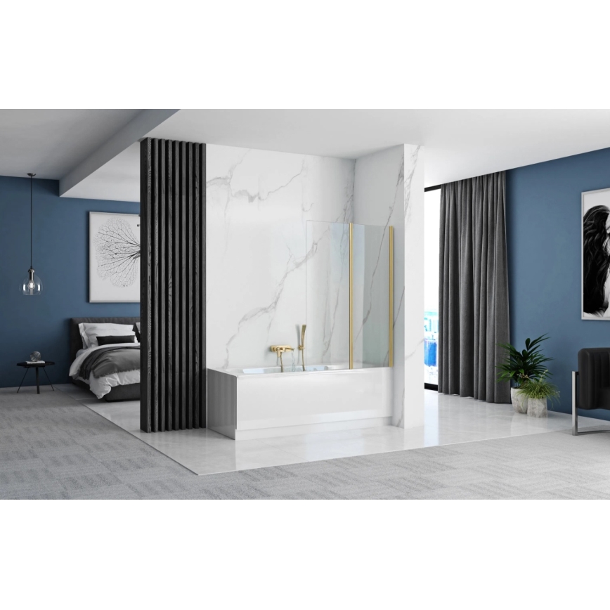 REA-K9777 - Folding bathtub screen AGAT 140x100 cm brushed gold/clear