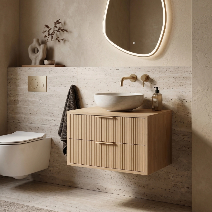 REA-M0409 - MONO 80 x 48.5 cm Wall-Mounted Under-Sink Bathroom Cabinet, Beige