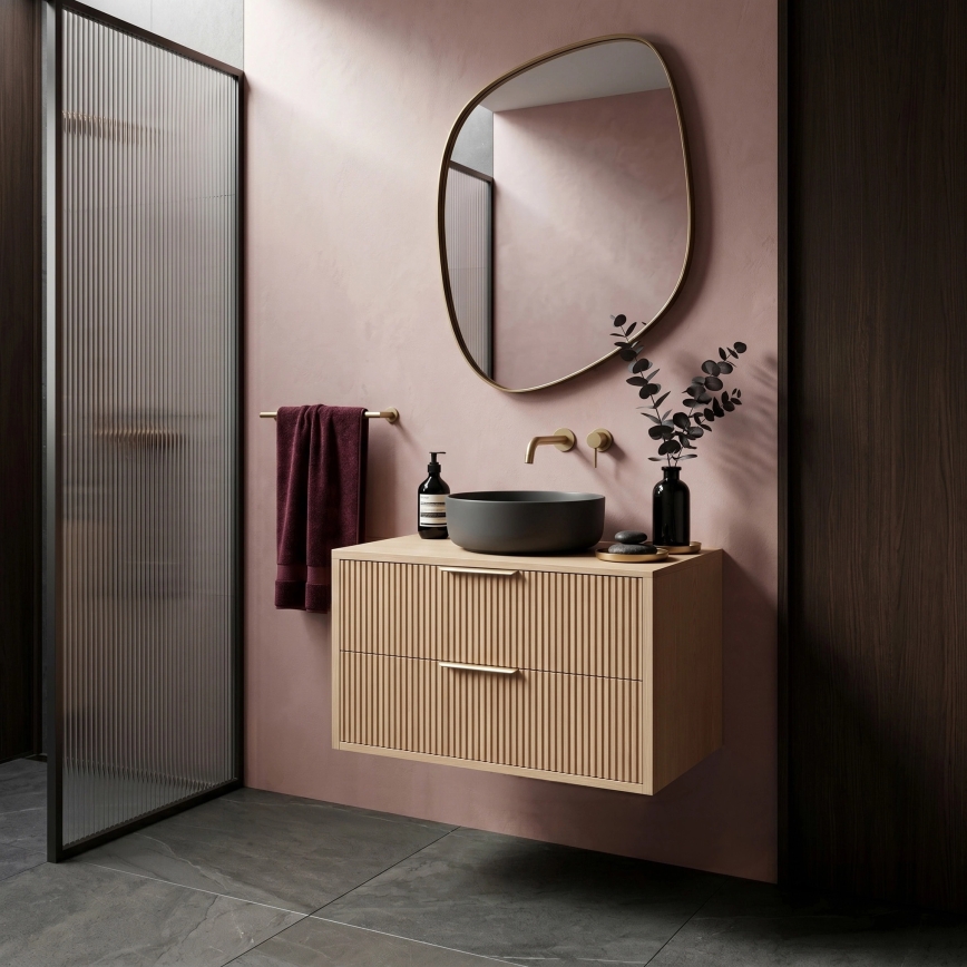 REA-M0409 - MONO 80 x 48.5 cm Wall-Mounted Under-Sink Bathroom Cabinet, Beige