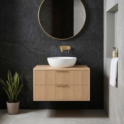 REA-M0409 - MONO 80 x 48.5 cm Wall-Mounted Under-Sink Bathroom Cabinet, Beige