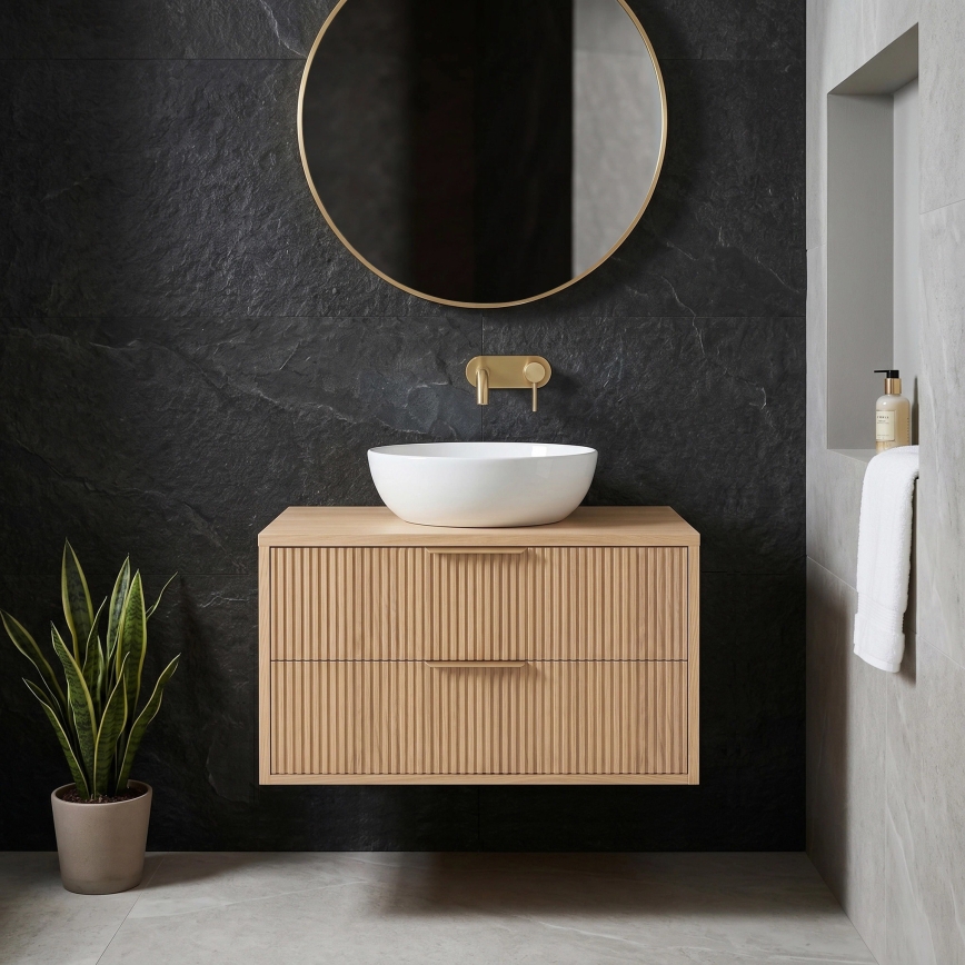 REA-M0409 - MONO 80 x 48.5 cm Wall-Mounted Under-Sink Bathroom Cabinet, Beige