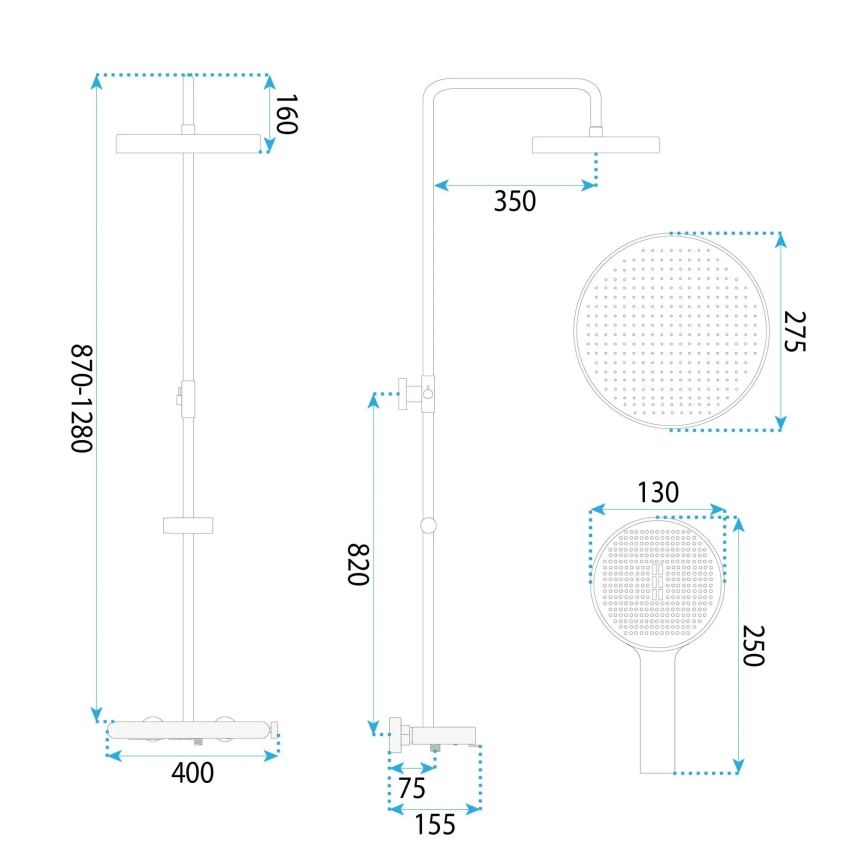 REA-P0353 - FAREL Matte White Shower Set with Mixer Tap