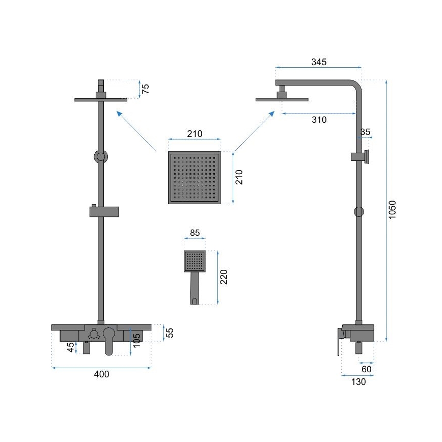 REA-P0636 - BRAVO Matte Black Shower Set with Mixer
