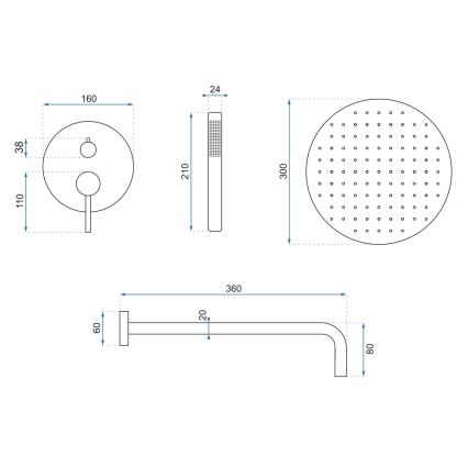 REA-P4100 - LUNGO concealed shower set with built-in mixer, black