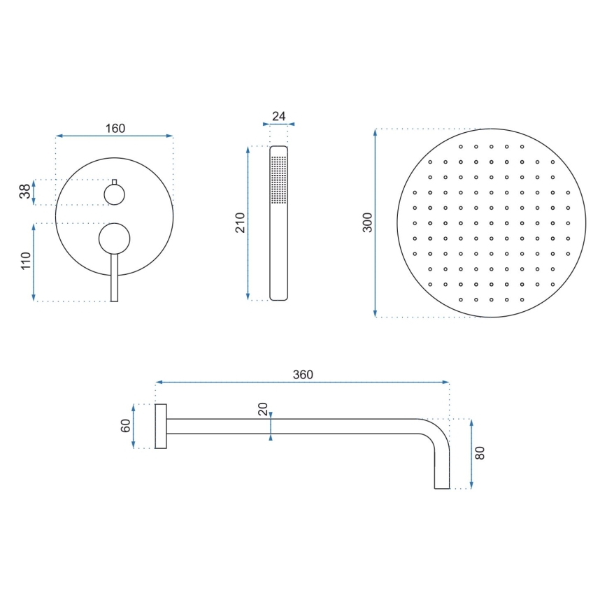 REA-P4100 - LUNGO concealed shower set with built-in mixer, black