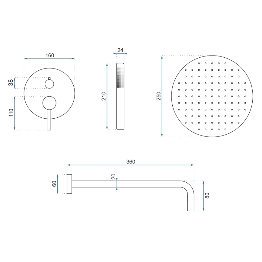 REA-P4110 - LUNGO Concealed Shower Set with Built-In Mixer, Gold
