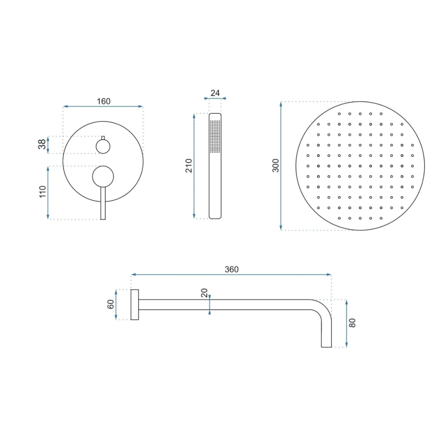 REA-P4160 - LUNGO Concealed Shower Set with Built-in Mixer, Brushed Gold