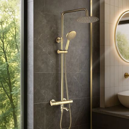 REA-P5960 - LUNGO DIAMOND Thermostatic Shower Set in Gold