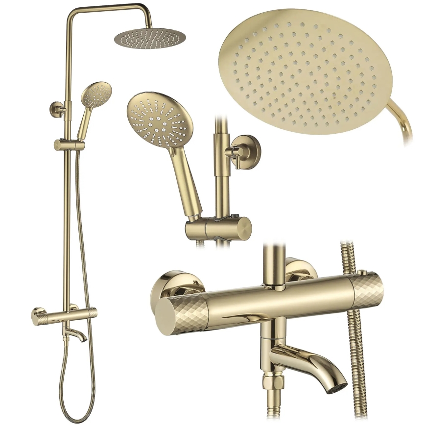 REA-P5960 - LUNGO DIAMOND Thermostatic Shower Set in Gold