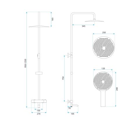 REA-P5960 - LUNGO DIAMOND Thermostatic Shower Set in Gold