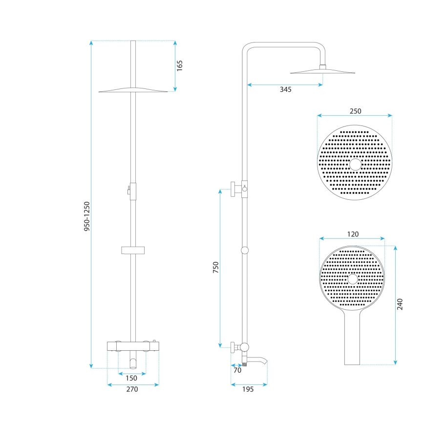 REA-P5960 - LUNGO DIAMOND Thermostatic Shower Set in Gold