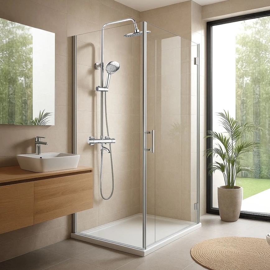 REA-P5961 - LUNGO DIAMOND Thermostatic Shower Set, Polished Chrome