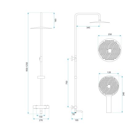 REA-P5961 - LUNGO DIAMOND Thermostatic Shower Set, Polished Chrome