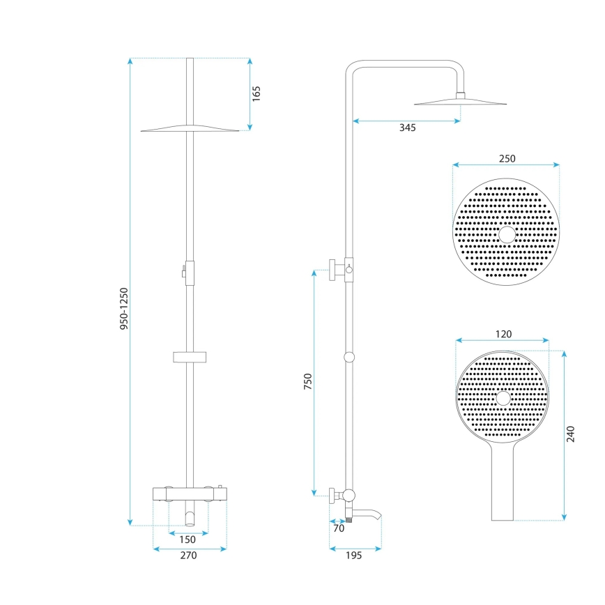 REA-P5961 - LUNGO DIAMOND Thermostatic Shower Set, Polished Chrome