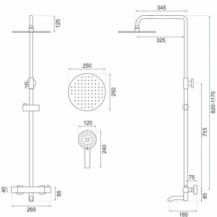 REA-P6386 - LUNGO Thermostatic Shower Set, Titanium