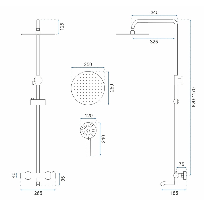 REA-P6604 - LUNGO thermostatic shower set, brushed gold