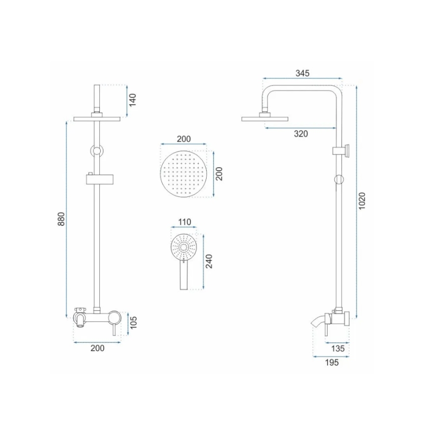 REA-P7051 - LUIS Brushed Gold Shower Set with Mixer Tap